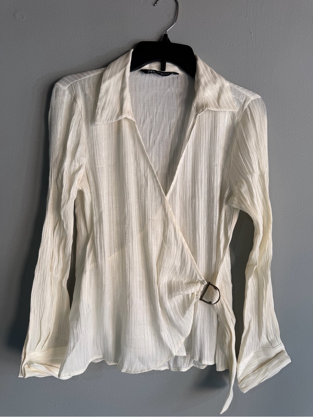 Zara Ivory Wrap Blouse with D-Ring Accent